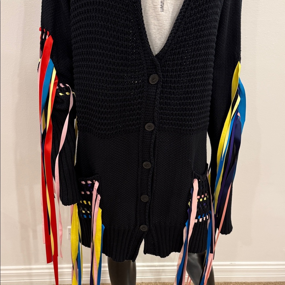 ✨ PREEN LINE by Thornton Bregazzi Fringe Multicolor Ribbon Statement Cardigan S - Picture 11 of 16